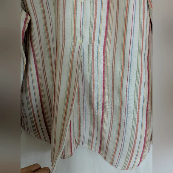 Lauren Ralph Lauren Women's Linen Button Tunic Relaxed Large Striped - Picture 3 of 11